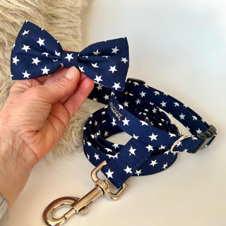 Dog bow tie navy blue stars, navy blue stars detachable, slip-on dog bow tie