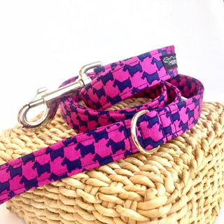 Scotties Houndstooth Dog Collar, Pink Scotties Puppy Collar, Navy Blue Scotties Dog Collar, Navy Girl or Boy Dog Collar, Optional Lead