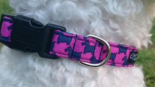 Scotties Houndstooth Dog Collar, Pink Scotties Puppy Collar, Navy Blue Scotties Dog Collar, Navy Girl or Boy Dog Collar, Optional Lead