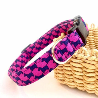 Scotties Houndstooth Dog Collar, Pink Scotties Puppy Collar, Navy Blue Scotties Dog Collar, Navy Girl or Boy Dog Collar, Optional Lead