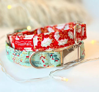 Christmas Dog Collar Holly, Red and Gold Christmas Dog Collar Holly