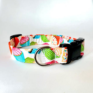 Dog collar cupcakes print, party dog collar, blue dog collar cupcakes, dog collar birthday, multicoloured dog collar, optional dog lead