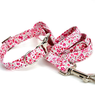 Liberty dog collar delicate pink flowers, pink floral Liberty dog collar, Liberty Phoebe pink dog collar, optional dog lead