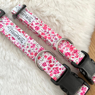 Liberty dog collar delicate pink flowers, pink floral Liberty dog collar, Liberty Phoebe pink dog collar, optional dog lead