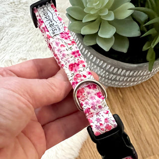 Liberty dog collar delicate pink flowers, pink floral Liberty dog collar, Liberty Phoebe pink dog collar, optional dog lead