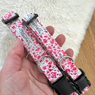 Liberty dog collar delicate pink flowers, pink floral Liberty dog collar, Liberty Phoebe pink dog collar, optional dog lead
