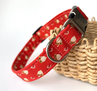 Rusty red dog collar with acorn print, rusty red acorn dog collar, autumn dog collar, fall unisex dog collar, optional lead available