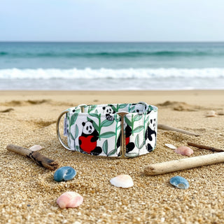Martingale collar with panda print, Martingale Valentine's, greyhound collar, whippet collar, sighthound collar, 40mm, 50mm wide dog collar