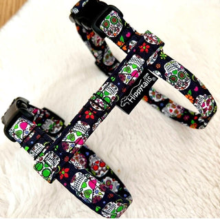 Cat harness Mexican skulls, cat harness mini Calaveras, Halloween cat harness, optional lead