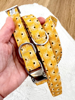 Yellow "Autumn Sun" Dog Collar, Mustard Yellow Dog Collar, Optional Dog Lead