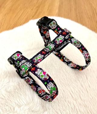 Cat harness Mexican skulls, cat harness mini Calaveras, Halloween cat harness, optional lead