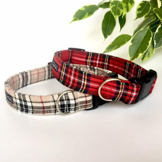 Red Royal Stewart Tartan, Beige Tartan Dog Collar 3 - Hippytails
