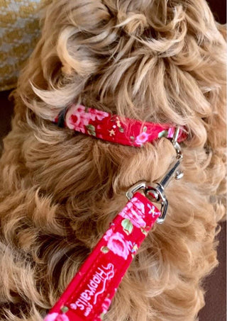 Small Red Vintage Rose Dog Collar 5 - Hippytails