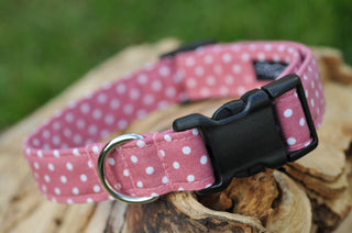 Dusky Pink Polka Dot Dog Collar 1 - Hippytails
