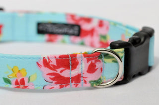 Sky Blue Vintage Rose Dog Collar 3 - Hippytails