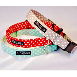 Red, Grey or Mint Green Polka Dot Dog Collar 1 - Hippytails