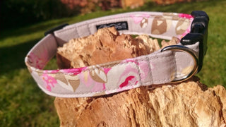 Pink and Grey Vintage Rose Dog Collar 2 - Hippytails