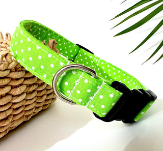 Neon Green Polka Dot Dog Collar 1 - Hippytails