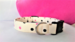Pink and Black Polka Dot Dog Collar 1 - Hippytails