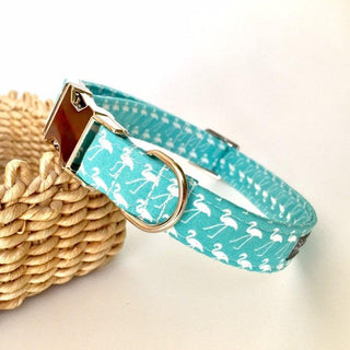 Turquoise Flamingo Dog Collar 3 - Hippytails