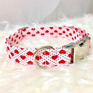 Red Hearts Dog Collar on White 1 - Hippytails