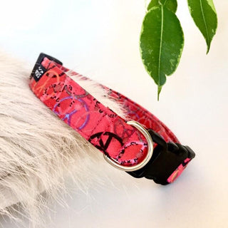 Hippies Peace Pink and Red Dog Collar 1 - Hippytails