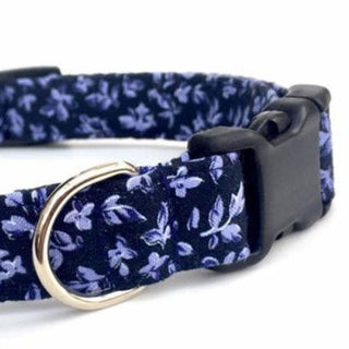 Lilac Leaves on Navy Blue Dog Collar 3 - Hippytails