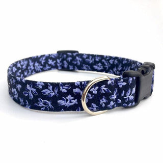 Lilac Leaves on Navy Blue Dog Collar 6 - Hippytails